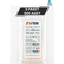 Sutem Beyaz Kablo Bağı Cırt Kelepçe 2.5 x 200 mm 300 Adet