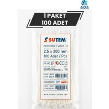 Sutem Beyaz Kablo Bağı Cırt Kelepçe 2.5 x 200 mm 100 Adet
