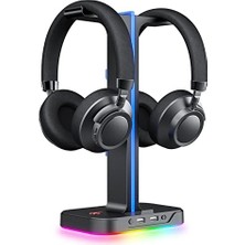Orevio Çift Kulaklık Askısı, 2 USB Bağlantı Noktası, Rgb Kulaklık Tutucu, Pc Için, Siyah, TH650