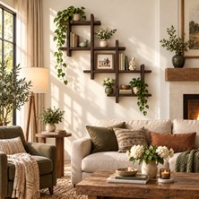 Woodwera Masif Çam Duvar Kitaplığı, Modern Ahşap Raf, Dekoratif Duvar Rafı, Minimalist Raf, Ev Dekoru
