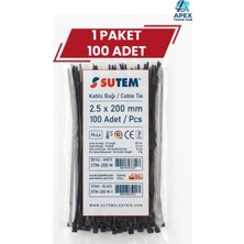 Sutem Siyah Kablo Bağı Cırt Kelepçe 2.5 x 200 mm 100 Adet