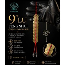 Orevio 9'lu Feng Shui Çin Şans Parası Askısı | Geleneksel Dekoratif Süs | Yaklaşık 25-27 cm | 1 Adet