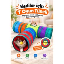 Kurtbay Şekil T Şekil 3 Yollu Kedi Oyun Tüneli Katlanabilir Gökkuşağı Renkli Kedi Tüneli