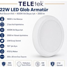 Orevio 22W 4000K Ilık Beyaz Işık LED Glob Acil Durum Kitli Beyaz Armatür Ip 20 2000LM