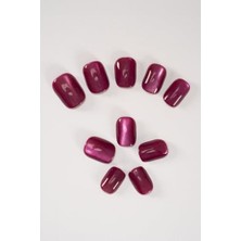 Orevio Cat Eye Pembe Kısa Cat Eye Takma Tırnak Seti ve Zararsız Yapıştırıcı