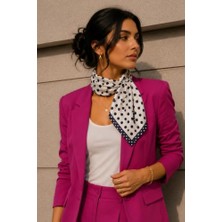 Orevio Minimal Puantiye Desen Ekru-Siyah Soft Bandana Fular 50X50 cm