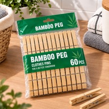Çemi 60 Adet Doğal Bambu Çamaşır Mandalı - 6.1 cm Orta Boy Dayanıklı Mandal Seti