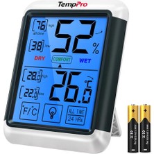 Orevio Thermopro TP55 Dijital Iç Mekan Higrometre Termometresi Sıcaklık ve Nem Monitörü Oda Nem Ölçer, Büyük Dokunmatik Ekranlı, Arka Işık