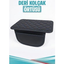 Honda Hr-V Uyumlu Cepli Deri Kolçak Minderi Koruyucu Örtü Siyah Deri Mavi Dikiş