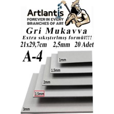 Orevio A4 Mukavva Gri 2.5 mm 20 Adet 1 Set 21X29,7 cm A-4 Mukavva 2,5 mm Kalınlığında A-4 Mukavva