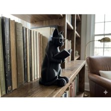 Orevio Kitap Okuyan Kedi Figürü Kitaplık Süsü Tatlı Masa Süsü 17 cm