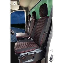 Orevio Ford Transit Tek Kabin 2014 ve Üzeri Uyumlu Siyah Kırmızı Tay Tüyü Kumaş Oto Koltuk Kılıfı