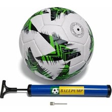 Orevio Aksu Futbol Topu Dikişli Tpu Deri 5 Numara 380 G 32 Panel ve 23 cm Top Şişirme Pompası Set (Yeşil-Siyah-Beyaz)