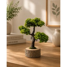 Lineva Doğal Kütük Üstü Yapay Bonsai Ağacı | Ev Ofis Masaüstü Dekoratif Ağaç