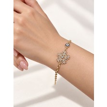 Bartuva Design Taşlı Kar Tanesi ve Nazar Boncuklu Gold Zincir Kadın Bileklik