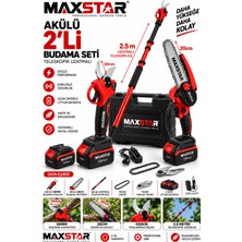Maxstar Bahçe Seti Akülü Budama Makası Testeresi 3’lü Set 50MM Makas 20CM Testere Teleskopik Kol