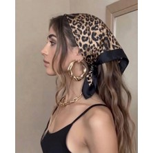 Trend Dokunuş Kadın Saten 50-50 Leopar Desenli Fular Bandana