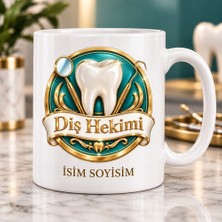 Diş Hekimi Kupa Bardak Diş ve Muayene Aynası Desenli
