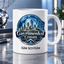 Ajans 313 Gayrimenkul Uzmanı Kupa Bardak Mavi Büyüteç ve Bina Desenli