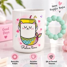 Decoform Kedi Desenli Porselen Renkli Boncuklu Kupa Bardak,çocuk Kupa Bardağı,sevimli Kulplu Bardak 400ML