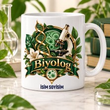 Ajans 313 Biyolog Kupa Bardak Yeşil Dna Mikroskop ve Hücre Desenli