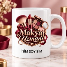 Ajans 313 Makyaj Uzmanı Kupa Bardak Bordo Ruj Fırça ve Far Paleti Desenli