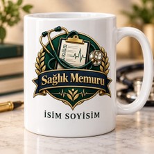 Sağlık Memuru Kupa Bardak Stetoskop ve Kontrol Listesi Desenli