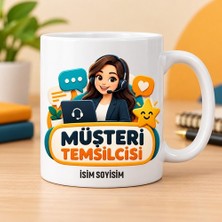 Müşteri Temsilcisi Kupa Bardak Kulaklıklı Kadın ve Mesaj Desenli