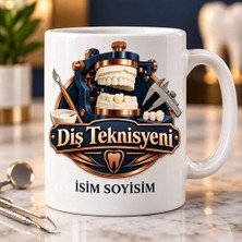 Diş Teknisyeni Kupa Bardak Diş Modeli ve Ölçüm Aleti Desenli