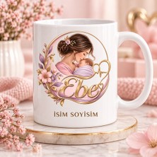 Ebe Kupa Bardak Anne Bebek ve Çiçek Motifli Tasarım