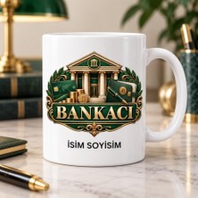 Bankacı Kupa Bardak Banka Binası ve Para Motifli Tasarım