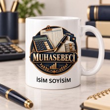 Muhasebeci Kupa Bardak Hesap Makinesi ve Evrak Motifli Tasarım