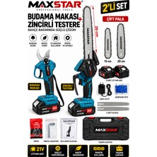 Maxstar 21V Çift Akülü Budama Makası Zincirli Testere 2’li Set 15-20 cm Çift Zincirli Dal Kesme Set