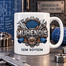 Mühendis Kupa Bardak Dişli Anahtar ve Teknik Çizim Desenli