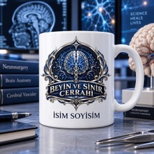 Beyin ve Sinir Cerrahı Kupa Bardak Beyin ve Arma Desenli