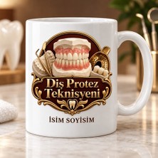 Diş Protez Teknisyeni Kupa Bardak Diş Modeli ve Arma Desenli