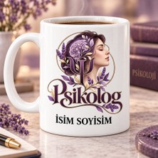 Psikolog Kupa Bardak Kadın Profili ve Mor Çiçek Desenli