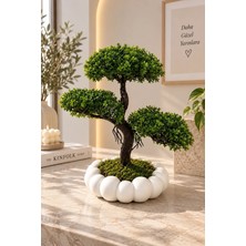 Lineva Beyaz Bubble Saksıda Yapay Bonsai Ağacı Dekoratif Saksı Çiçeği Ev Ofis Masa Üstü Bitki