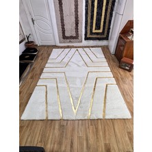 Lüks Gold Varaklı Ekru Peluş Halı