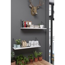 CATCHME 2'li Duvar Rafı Seti 20X70 cm - Beyaz Raf Siyah Metal Kollu Kitaplık ve Mutfak Düzenleyici
