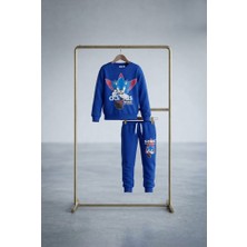 Jeliboomkidswear Çocuk Mavi Sonic Baskılı Iki Iplik Eşofman  Takımı