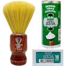 Orevio 1071 Mix Ahşap Saplı Tıraş Fırçası, Derby Sabunu ve 10'lu Jilet Seti