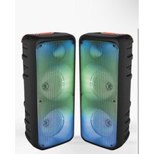 Blic Bls-49 Çift 8 Inç Subwoofer Kablosuz Bluetooth Karaoke Hoparlör Mikrofonsuz/mikrofonlu Uzaktan Kumandalı Işıklı Ses Sistemi