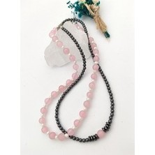 Pembe Kuvars ve Hematit Taşlı Şifa Kolyesi - Gri - Stoneage