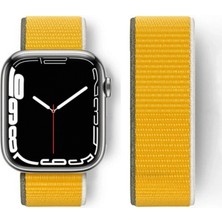 Marsilyan™- Apple Watch 42MM Hasırlı Cırtcırtlı Kordon - Sarı