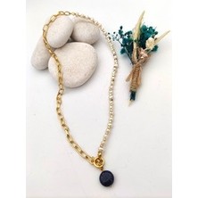 Inci ve Lapis Lazuli Taşlarından Şifa Kolyesi - Altin Renk - Stoneage