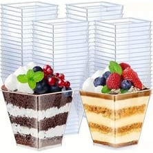 Orevio Kase, Kübik Prizma 1.kalite Mika Plastik Şeffaf Kapaklı Sunum Kabı 8'li 240 cc