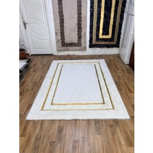 Gold Varaklı Ekru Peluş Halı