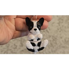 Hayalhane3d Siyah Beyaz Fransız Bulldog Köpek Figürlü Anahtarlık Dekoratif Sevimli Anahtarlık