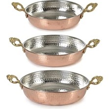 Orevio Sahan, 3'lü Set Bakır Seti 14-16-18 cm Üçlü Omlet Yumurta Tavası Çekiç Dövme Sahanları